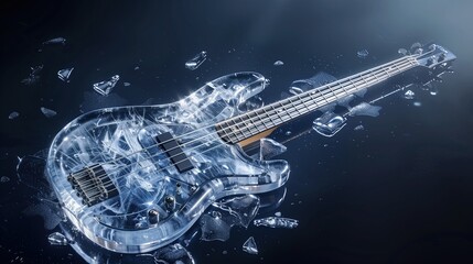 Stylish bass guitar in ice, ice body