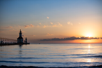 Sunset over Lake Michigan at Saint Joseph Pier - Saint Joseph, Michigan