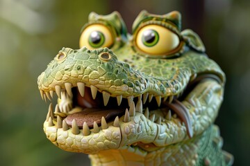 Obraz premium Close-up of Smiling Cartoon Crocodile Figurine in Natural Setting