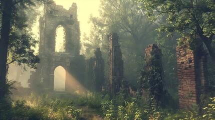 Ancient castle ruins in a beautiful forest