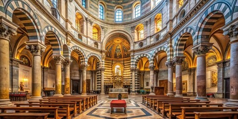Obraz premium Interior of Pisa Baptistery with ornate basilica altar, a classic Catholic church in Italy travel destination, Pisa, Italy