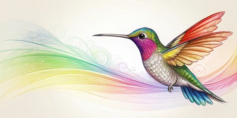 Obraz premium Hummingbird doodle on background , Bird, Colibri,Sketch, Artistic, Drawn, Small, Delicate, Nature, Wildlife, Flying