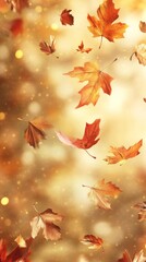 Beautiful golden autumn leaves falling from trees