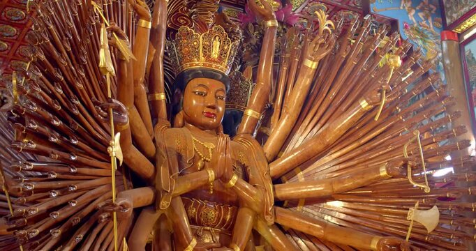 Guanyin with a Thousand Hands in Thai tample.Guan Yin is made entirely of wood.
Guan Yin Wat Mettatham Bothiyan.