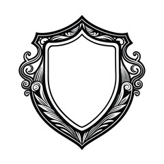 Black and white heraldic shield with floral ornament. Vector illustration.