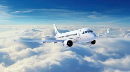 Obraz premium The plane flies high above the white clouds.