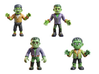 FrankenStein Green Monster Devil Skeleton Skull 3d Icon Set Transparent Background