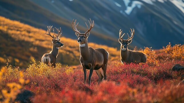 Stunning Alaskan wilderness with a variety of wildlife, capturing the untamed beauty of nature in the far north.