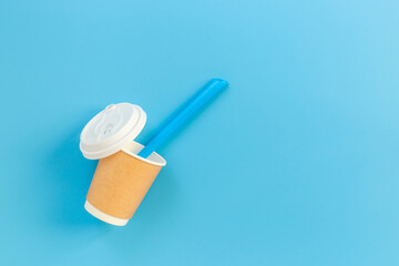 Recyclable coffee paper cup, top view. Eco-friendly zero waste products