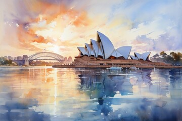 Fototapeta premium Dawn sydney opera house created water photos