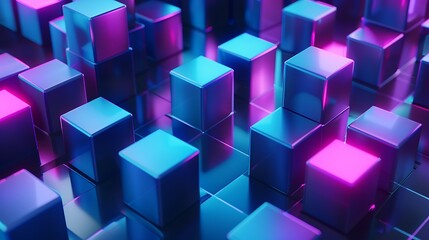 Neon Cubes Abstract Background