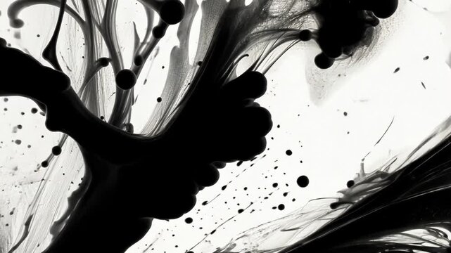 Abstract black and white vintage ink splashes with motion graphic animation