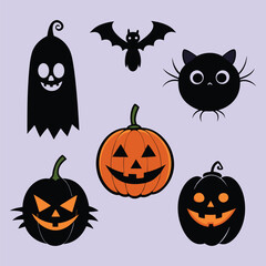 Collection Of Halloween icon set Vector Silhouettes Illustration
