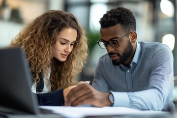 Confident Financial Adviser Mentoring Recent Graduate on Achieving Financial Independence in Modern Office Setting - Medium Shot