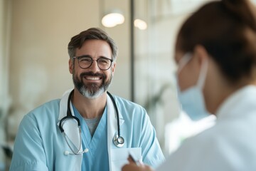Serene Retirement Planning Session Between Adviser and Healthcare Worker in Calm Environment, Side View Discussion