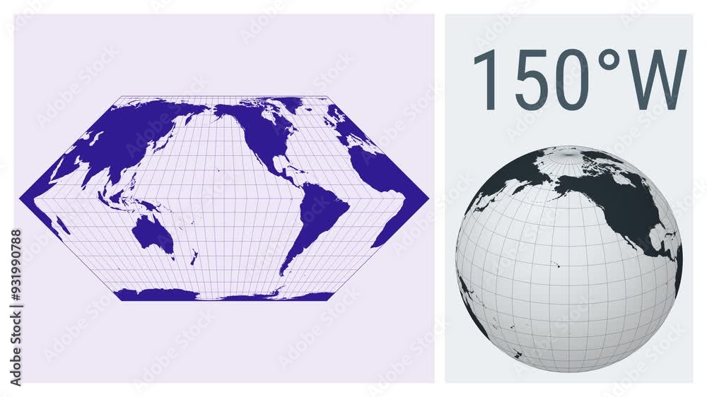 Poster world map animation. eckert ii projection. solid color style. animated world map in eckert 2 project