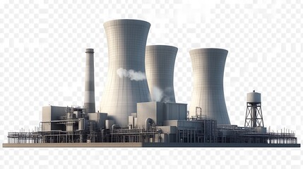 Industrial Complex with Cooling Towers and Smoke