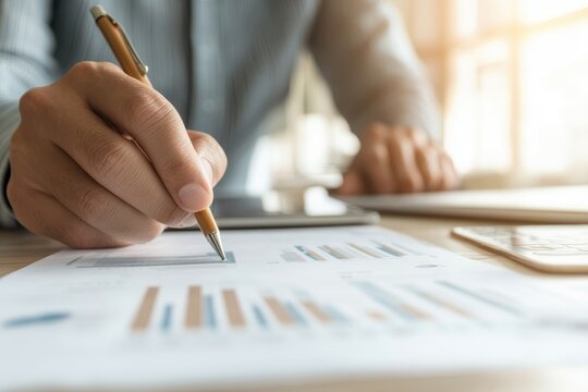 Professional Financial Adviser Assisting Small Business Owner with Tax Efficiency in Modern Office Close-up