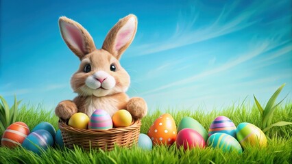 Festive Easter bunny spreading joy with colorful eggs, Easter, bunny, eggs, holiday, celebration, tradition, spring, cute
