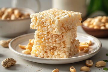 The rice cakes are piled on top of each other, creating a visually appealing