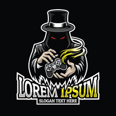 Gamer esport mascot logo, mysterious or anonymous mascot gamer illustration design, dark background.