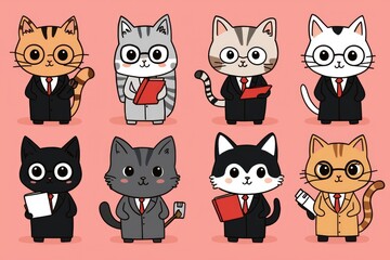 Obraz premium Cute Cartoon Cats in Business Suits