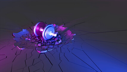 dumbbell fell on the floor and broke it in neon lighting