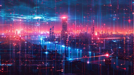 Obraz premium Neon city of the future.