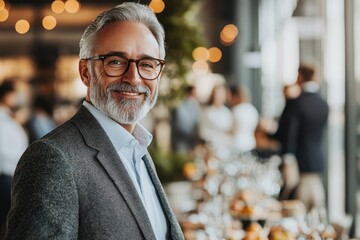 Senior Business Owner Planning Luxurious Company Anniversary Event at Upscale Venue, Wide Shot