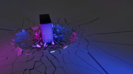 computer fell on the floor and broke it in neon lighting