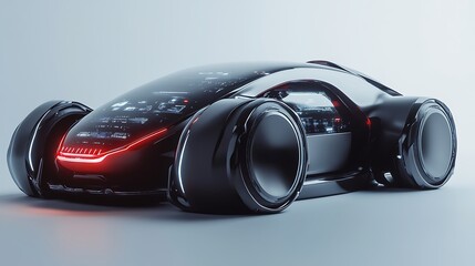 Futuristic Black Car with Sleek Design and Red Lights