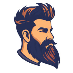 A detailed illustration of a bearded man’s face in a logo style,isolated on a transparent background