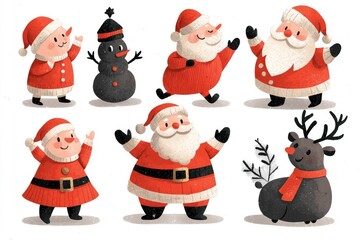 Fototapeta premium Cute Christmas Characters Set Santa, Snowman, Reindeer and More