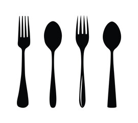 Minimal Spoon Clip Art Isolated. Clip Art Outline And silhouette Set, Cutlery Vector Illustration Best Collection With Black color White Background.