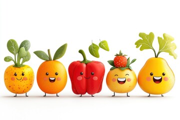 Happy Fruits and Vegetables Cartoon Characters