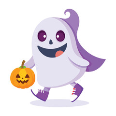  Cute Halloween With Fun Ghosts Cartoon   Vector Illustration

