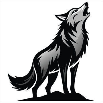 recommend clip art:  Wolf howling black white silhouette vector illustration on white background 