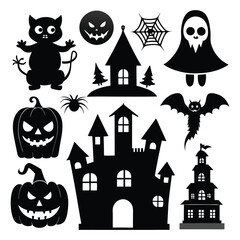 Collection Of Halloween Vector Elements Set Silhouettes Illustration