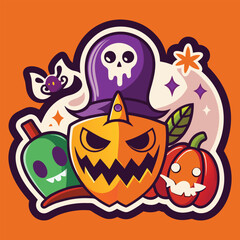  Halloween, Typography, Sticker Vector Illustration

