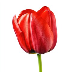 Close-Up of a Single Red Tulip with a White Background