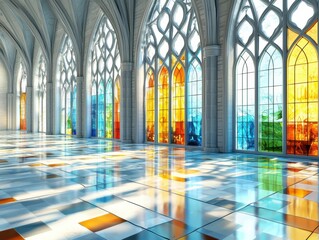 Fototapeta premium Stunning 3d illustration of a gothic cathedral with towering spires and vibrant stained glass windows