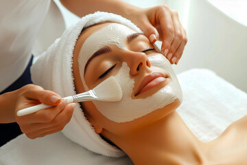 Woman Receiving a Facial Mask Treatment in Spa