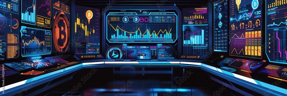 Leinwandbilder a digital interface displays multiple cryptocurrency values, trends, and analytics in an advanced tr