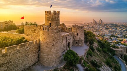 Aerial View of the Maiden Tower in Baku, Azerbaijan - Powered by Adobe