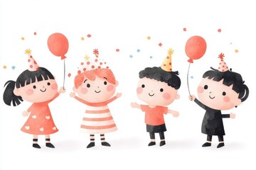 Fototapeta premium Happy Birthday Party Celebration with Kids and Balloons