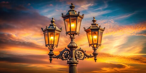 Obraz premium Vintage pole street light with intricate design and warm glow, retro, antique, classic, urban, lighting