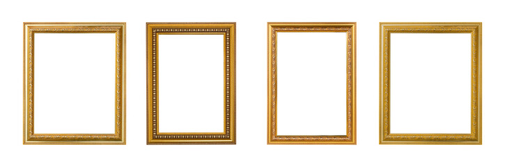Golden frame vintage style for photo or painting isolated on transparent background PNG file.