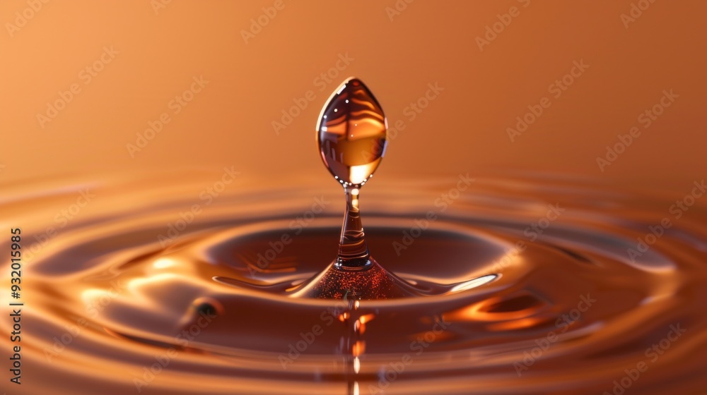 Poster a drop of oil melts and forms unique shapes in golden light, capturing the beauty of fluid dynamics