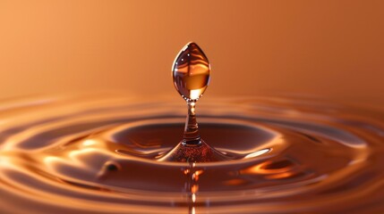 A drop of oil melts and forms unique shapes in golden light, capturing the beauty of fluid dynamics