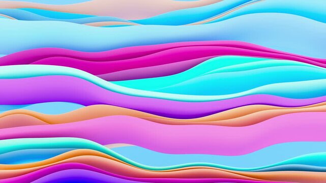 3D render of abstract wavy colorful background, 4K animated template
